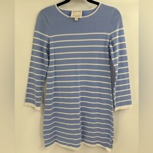 Sail to Sable STS White Blue Striped Stretch preppy Knit Tee Dress size small